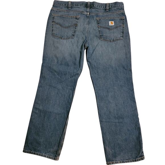 Carhartt Men Relaxed Straight Jeans 38x30 Blue Denim Distressed Workwear Utility - Picture 3 of 12